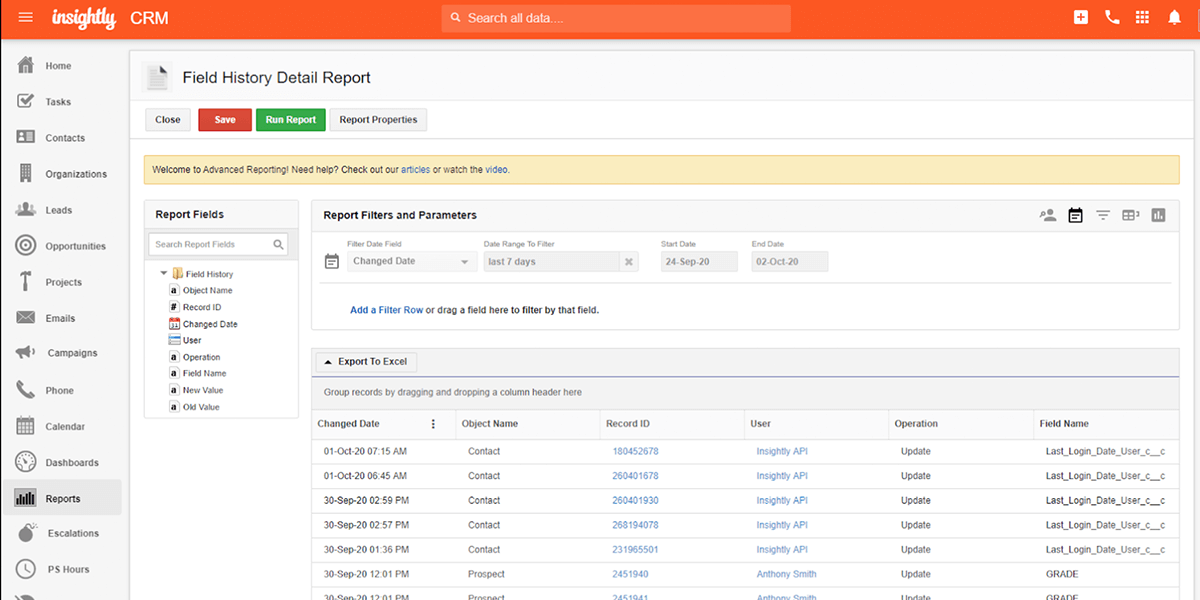 Interface of Insightly, a top customer relationship management software