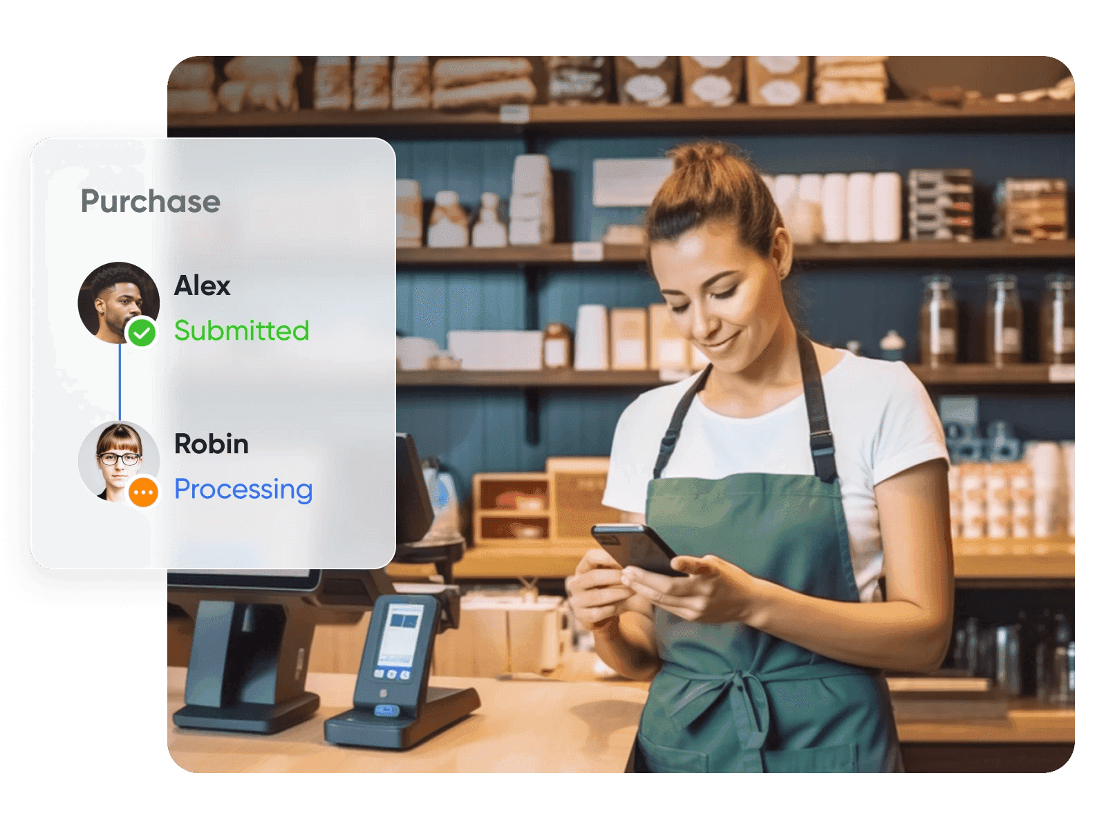 Image of a person monitoring the status of a purchase
