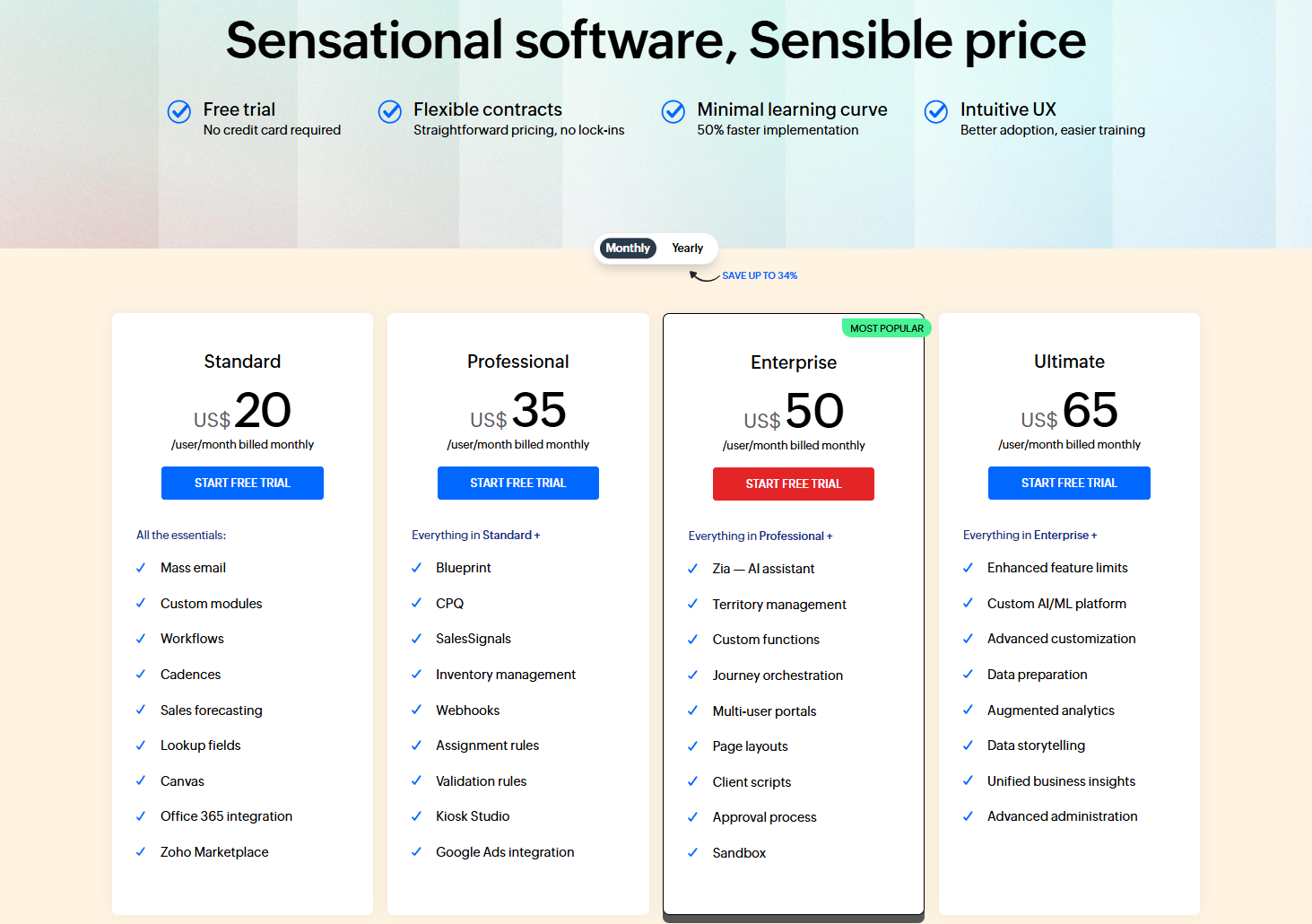 Zoho CRM pricing