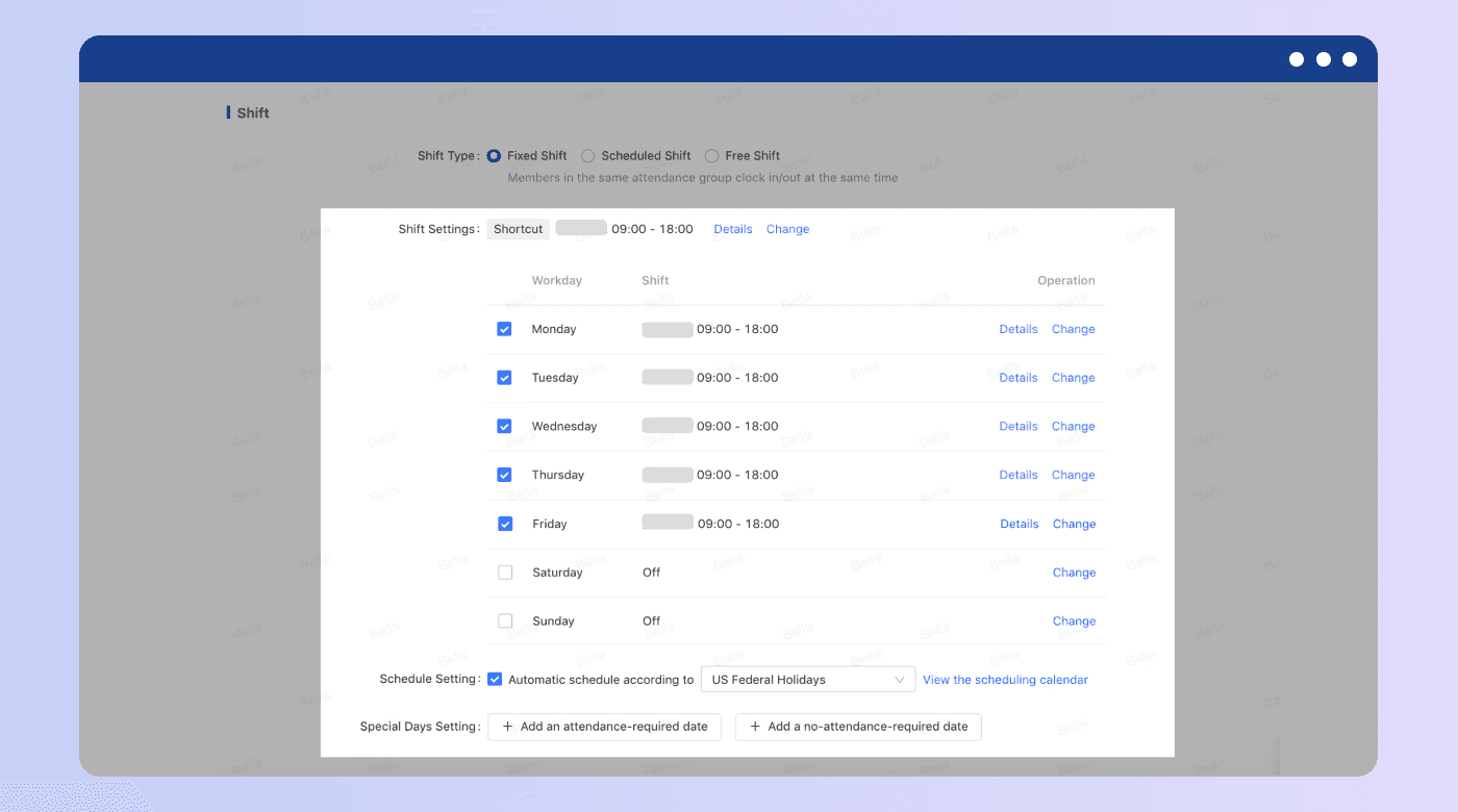 Using Lark Attendance to set employee’s shift