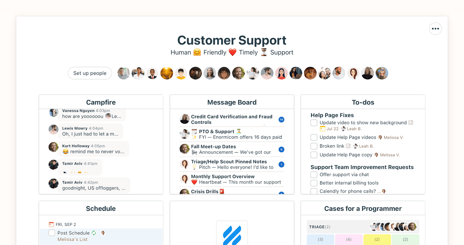 Basecamp dashboards for customer management