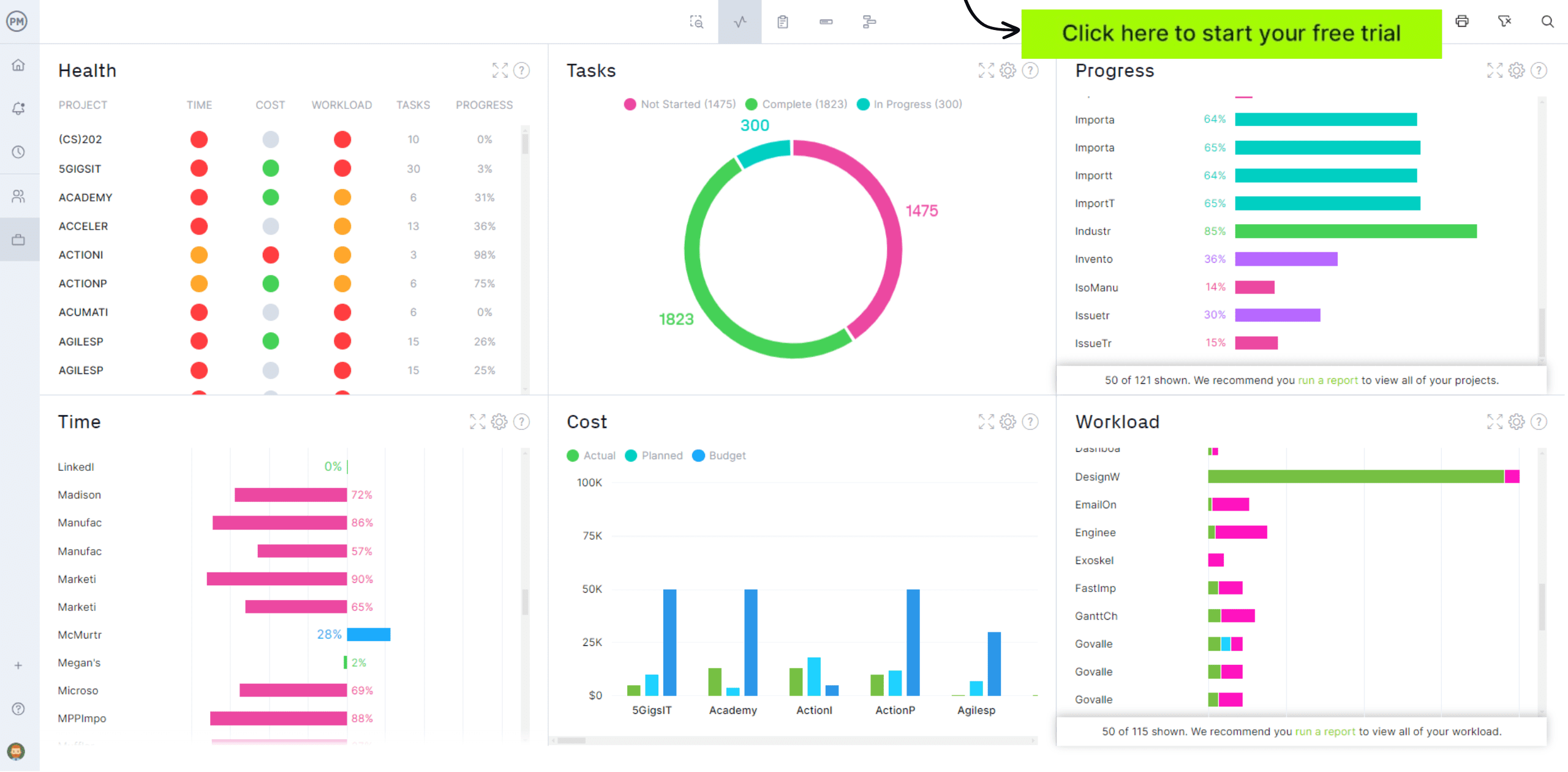 Smartsheet project management interface