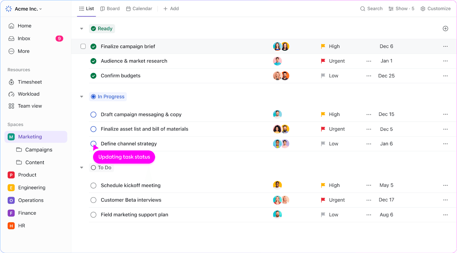 The interface of ClickUp