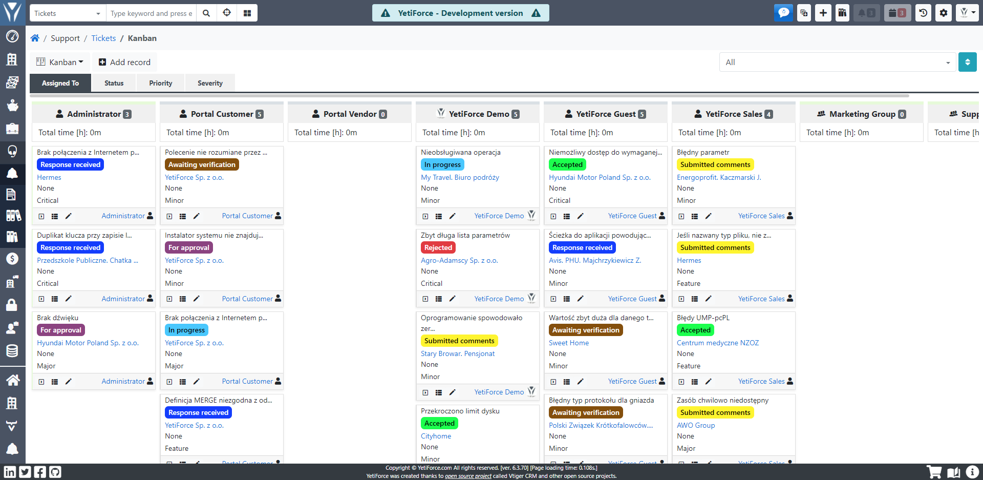 YetiForce user friendly interface