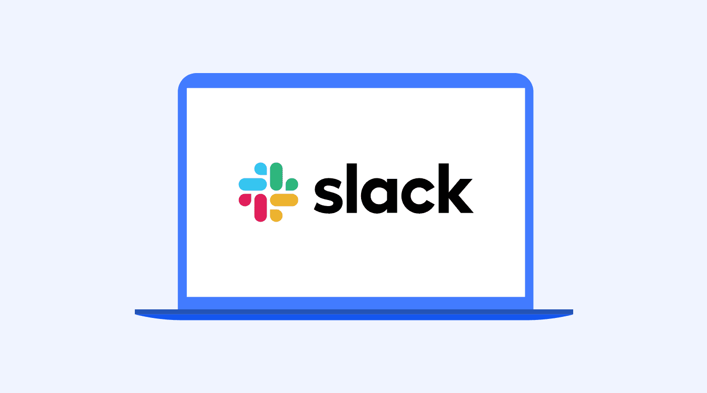 Laptop screen with Slack logo