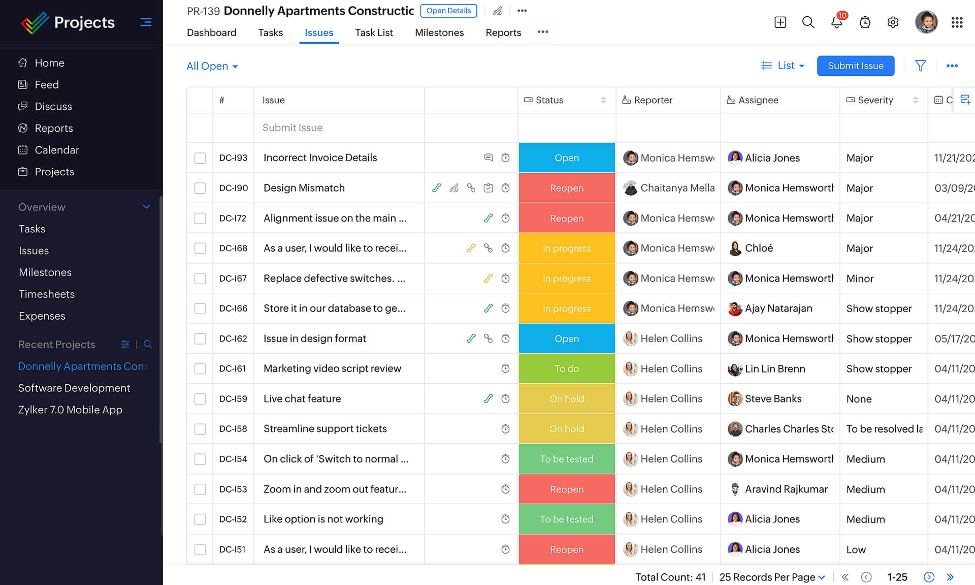 Zoho software development tracking