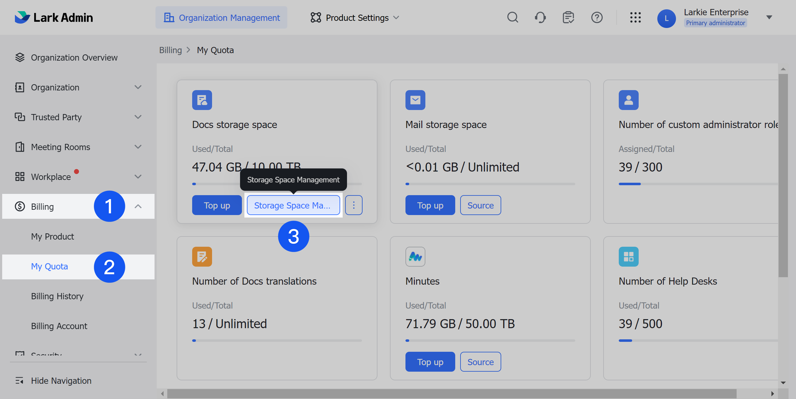 Admin | Set Lark Docs storage limit