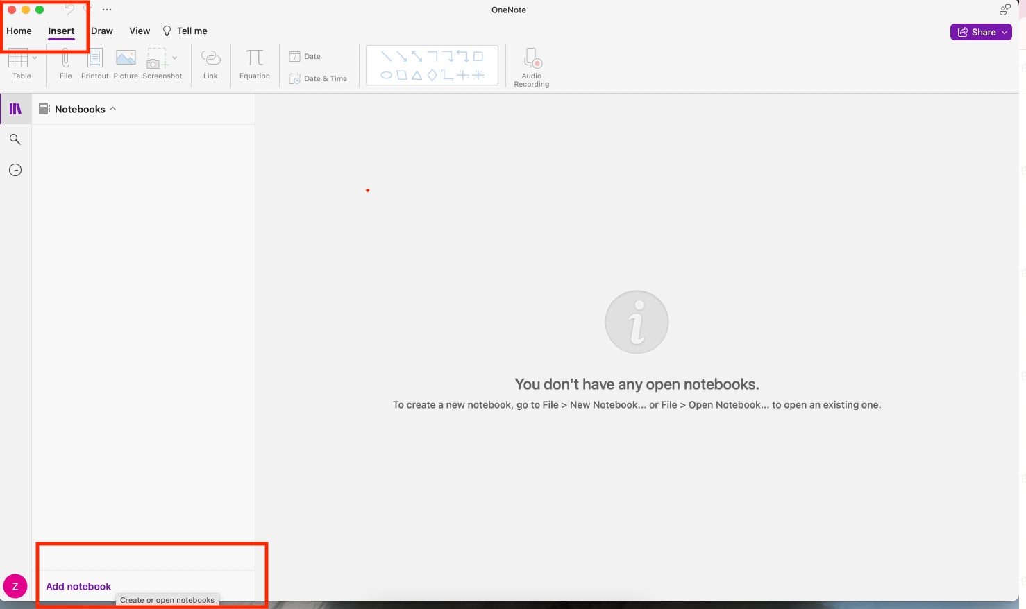 Create a new OneNote section
