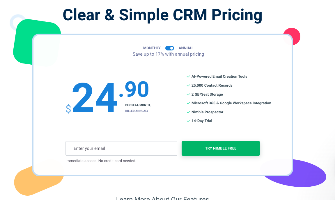 Nimble pricing: annual plan