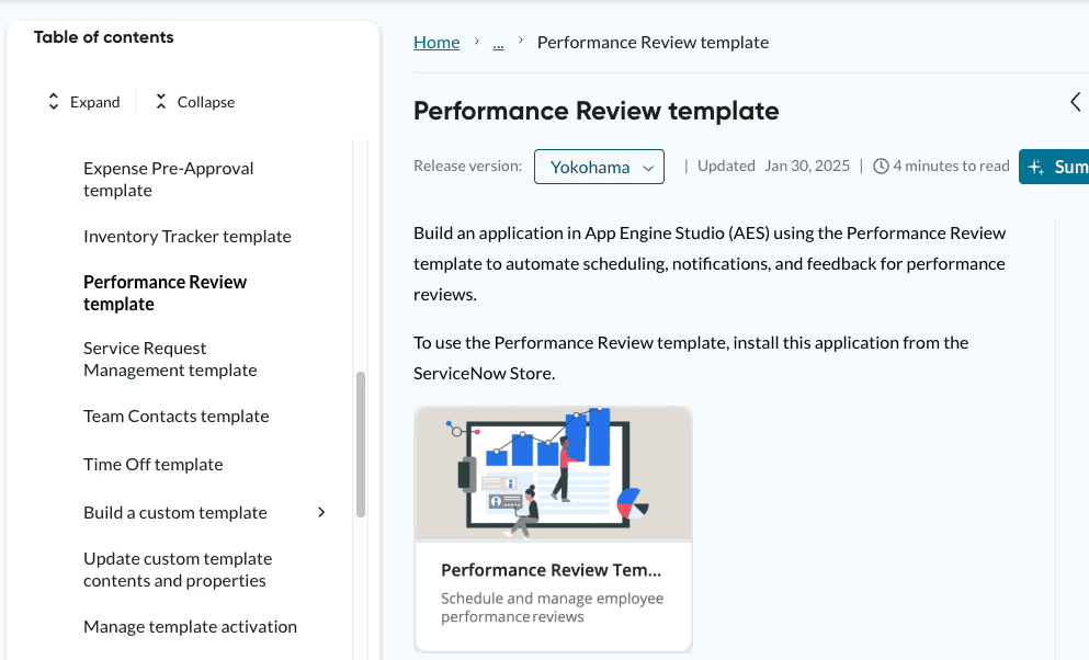 ServiceNow performance review templates