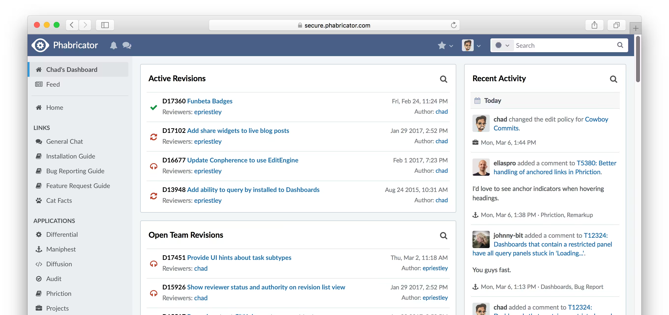 Phabricator (Phorge) bug tracking