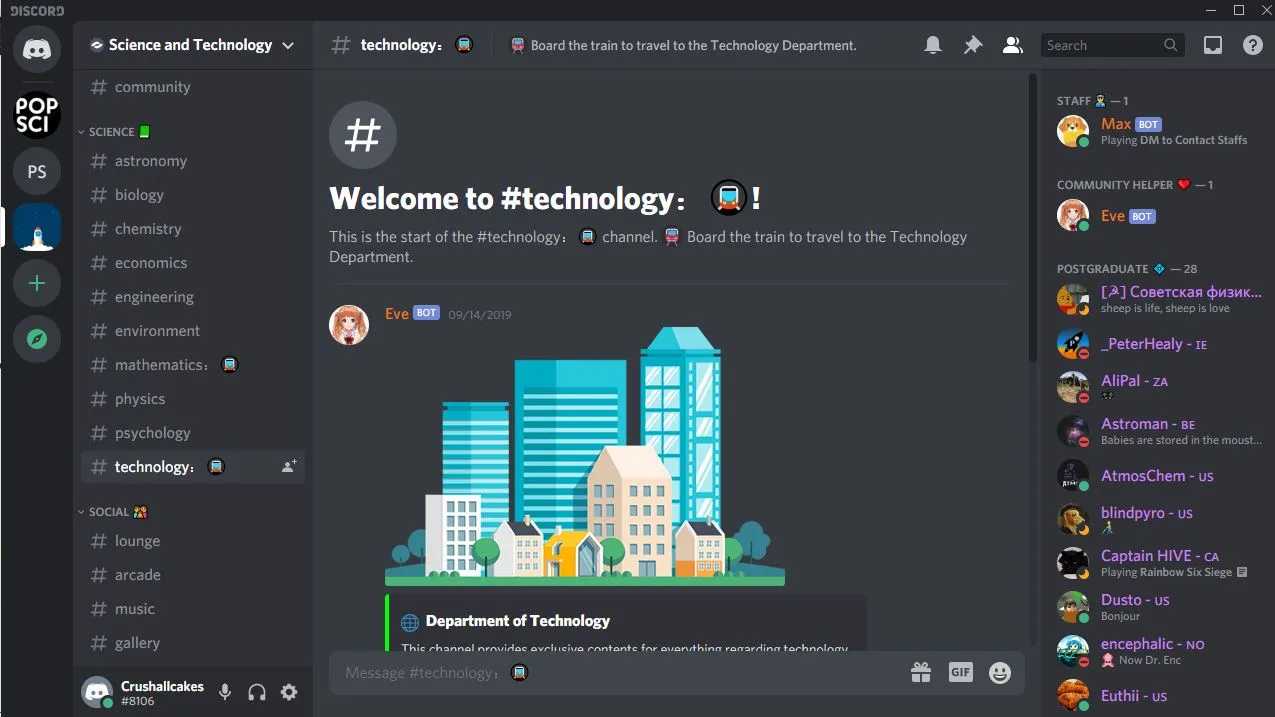 Discord video call with multiple participants and text channels