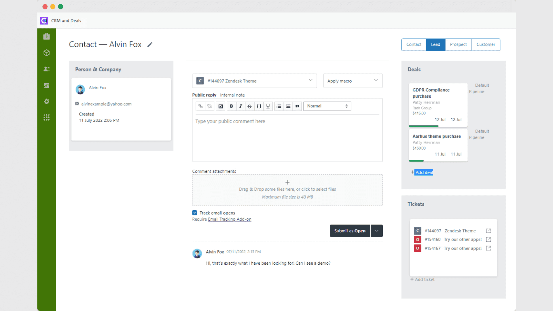Zendesk interface&nbsp;