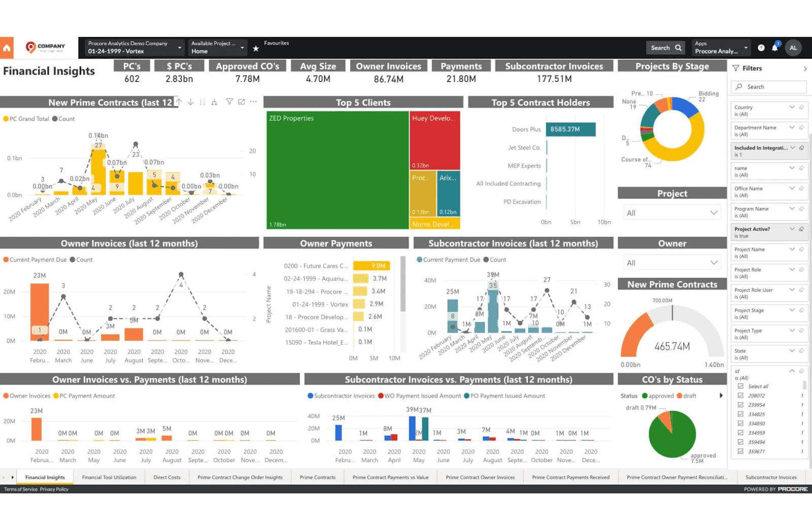 Interface of Procore construction CRM