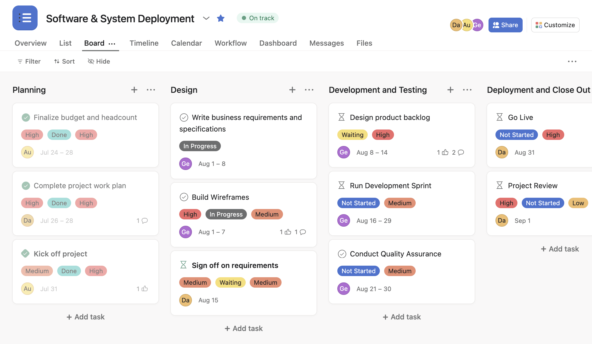 Asana kanban boards