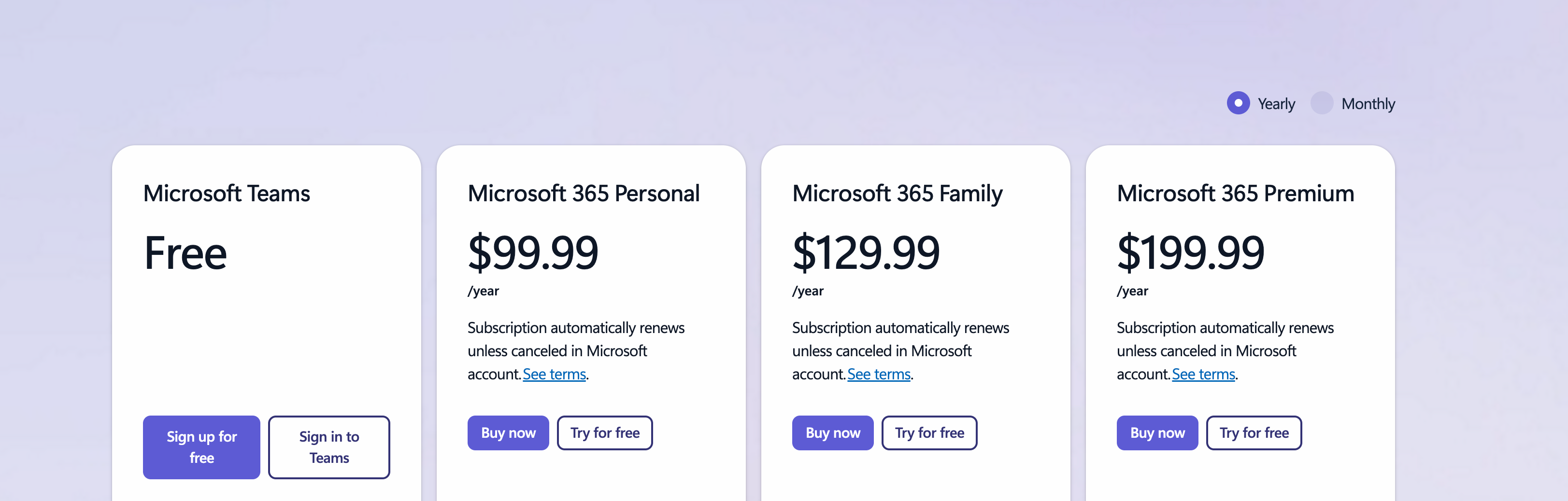 Microsoft Team's individual plans