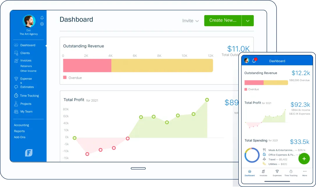 dashboard of freshbooks