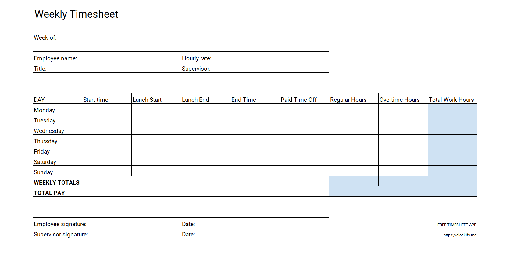  Clockify Excel/Google Sheets timesheet