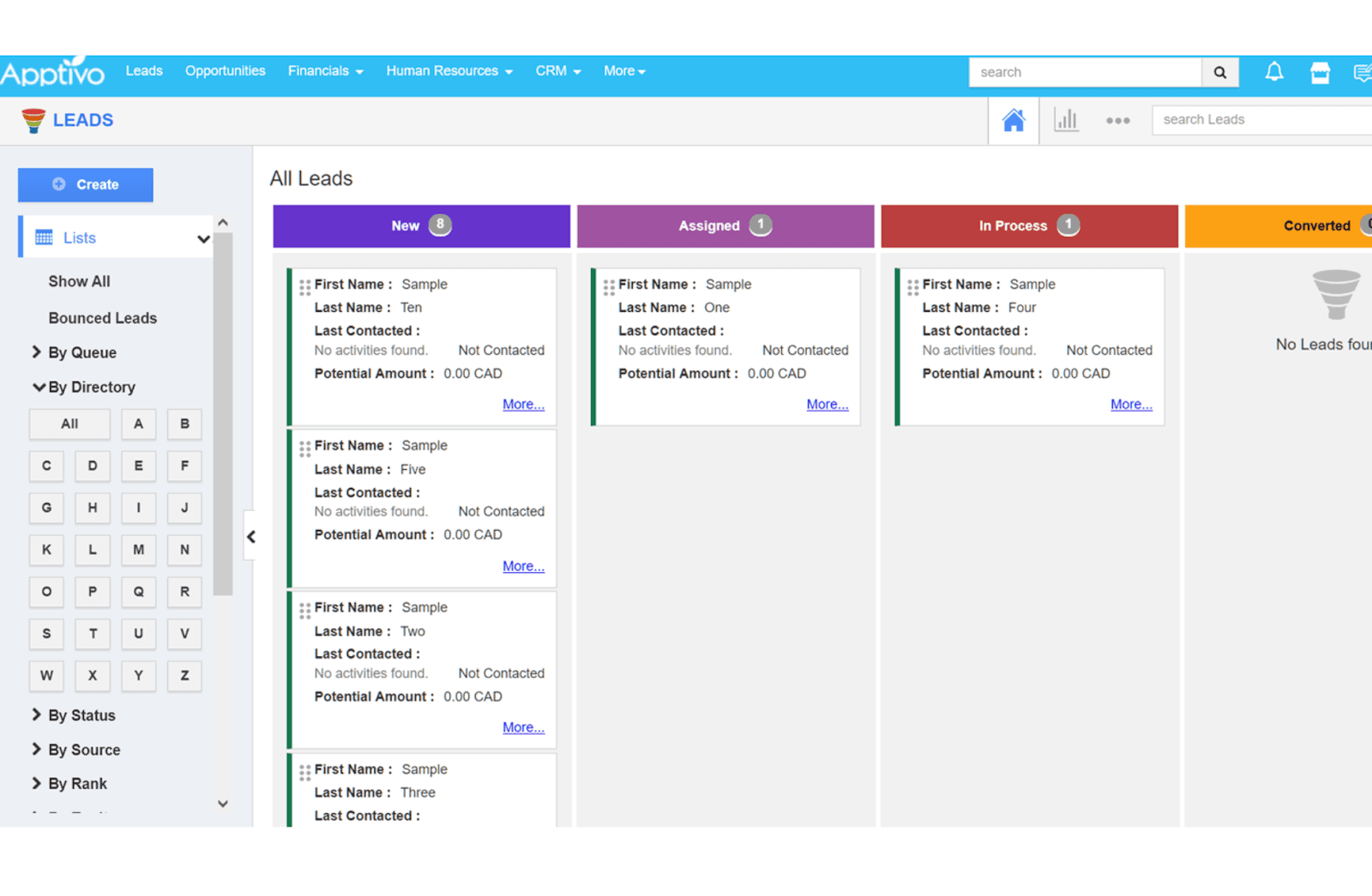 Interface of Apptivo