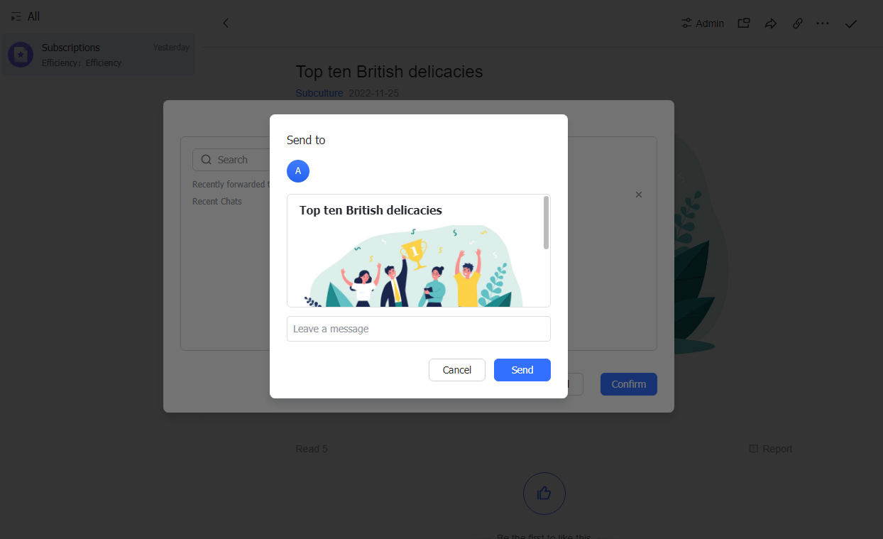 Share and interact with Subscriptions articles