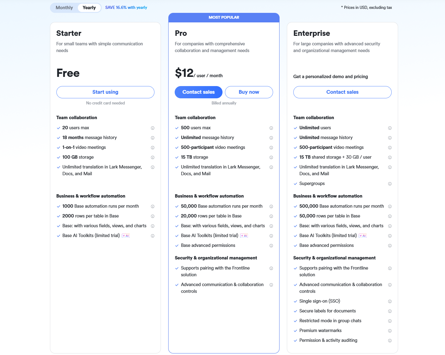Lark pricing