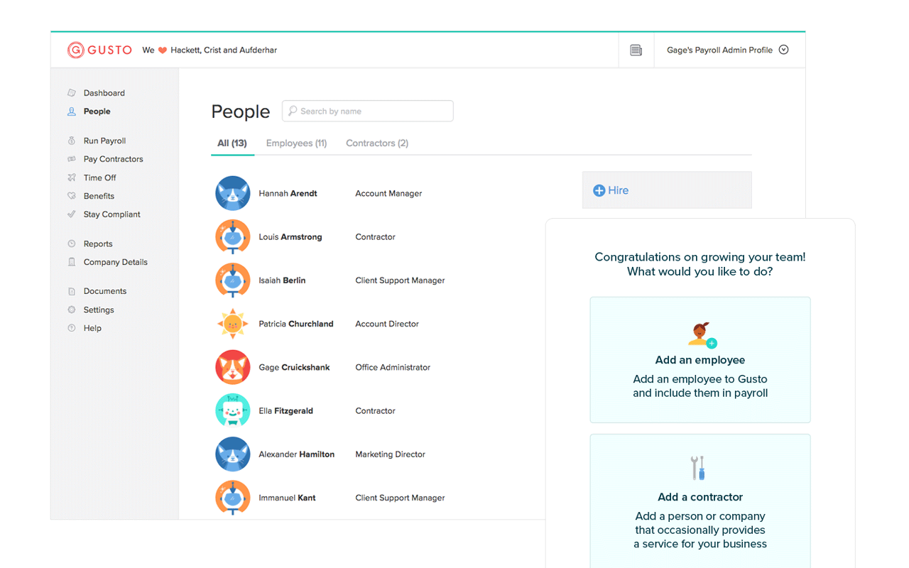 Gusto is a simple payroll and HR software for small businesses