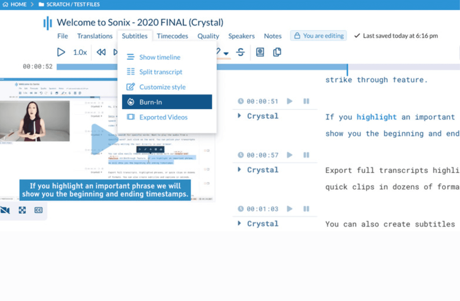 Interface of Sonix meeting recording