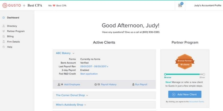 Gusto dashboard showing payroll, HR, and benefits overview