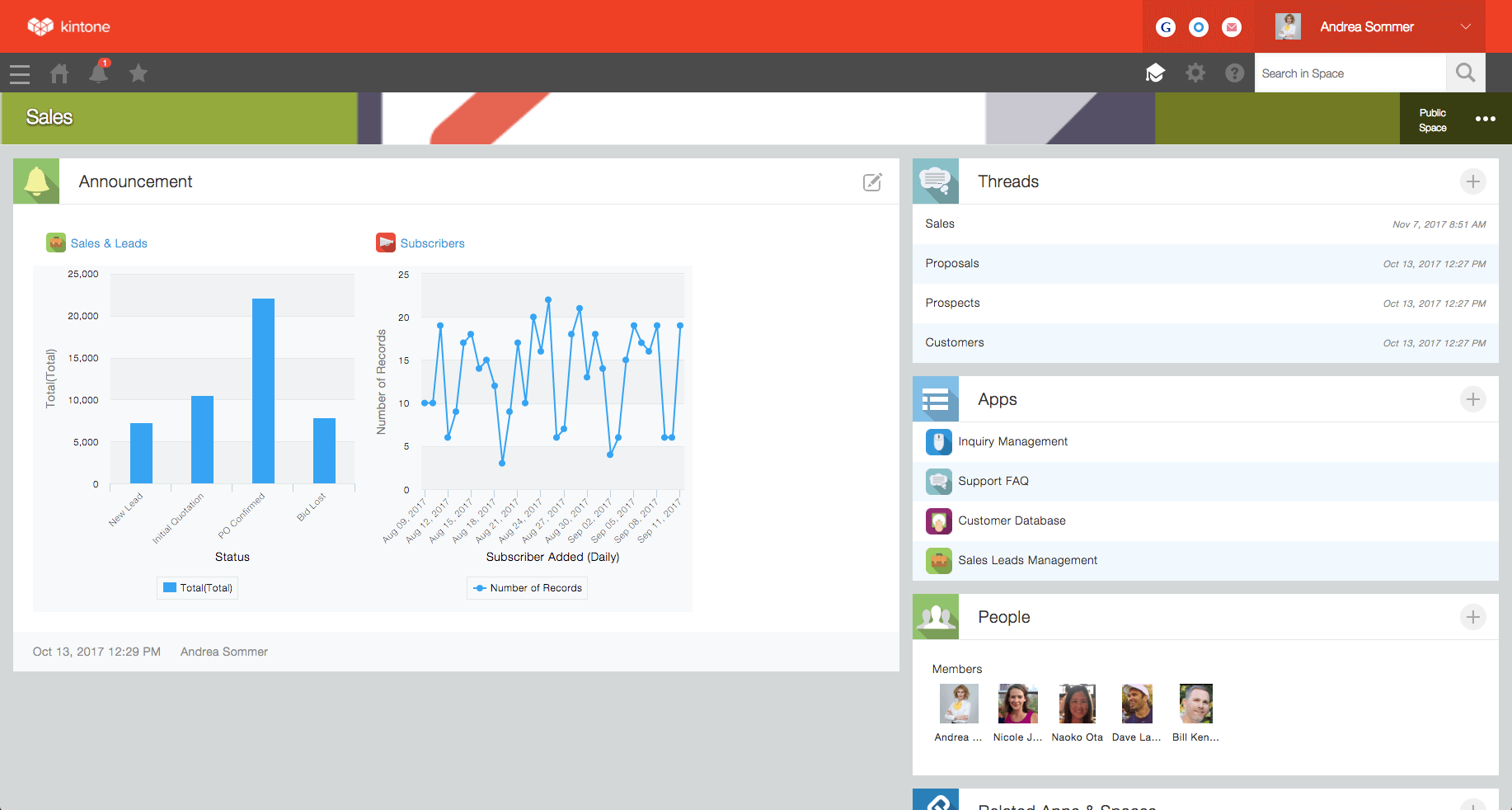 Kintone's interface