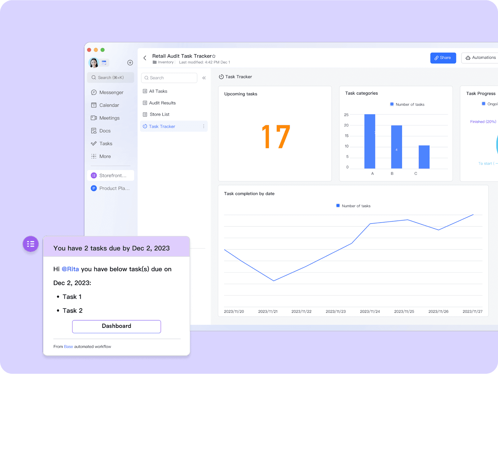Image of the retail audit task tracker in Lark