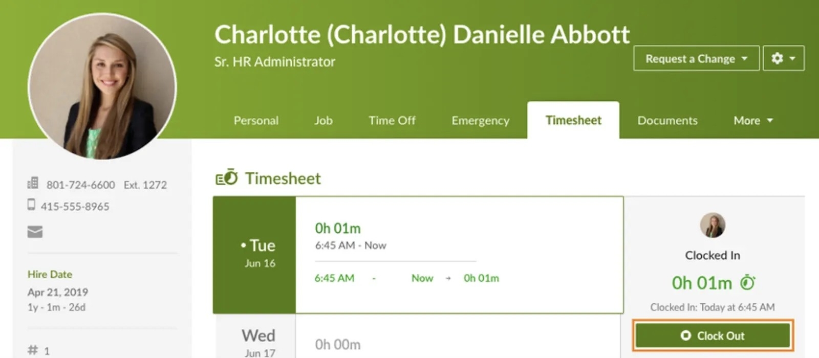 BambooHR's Timesheet page
