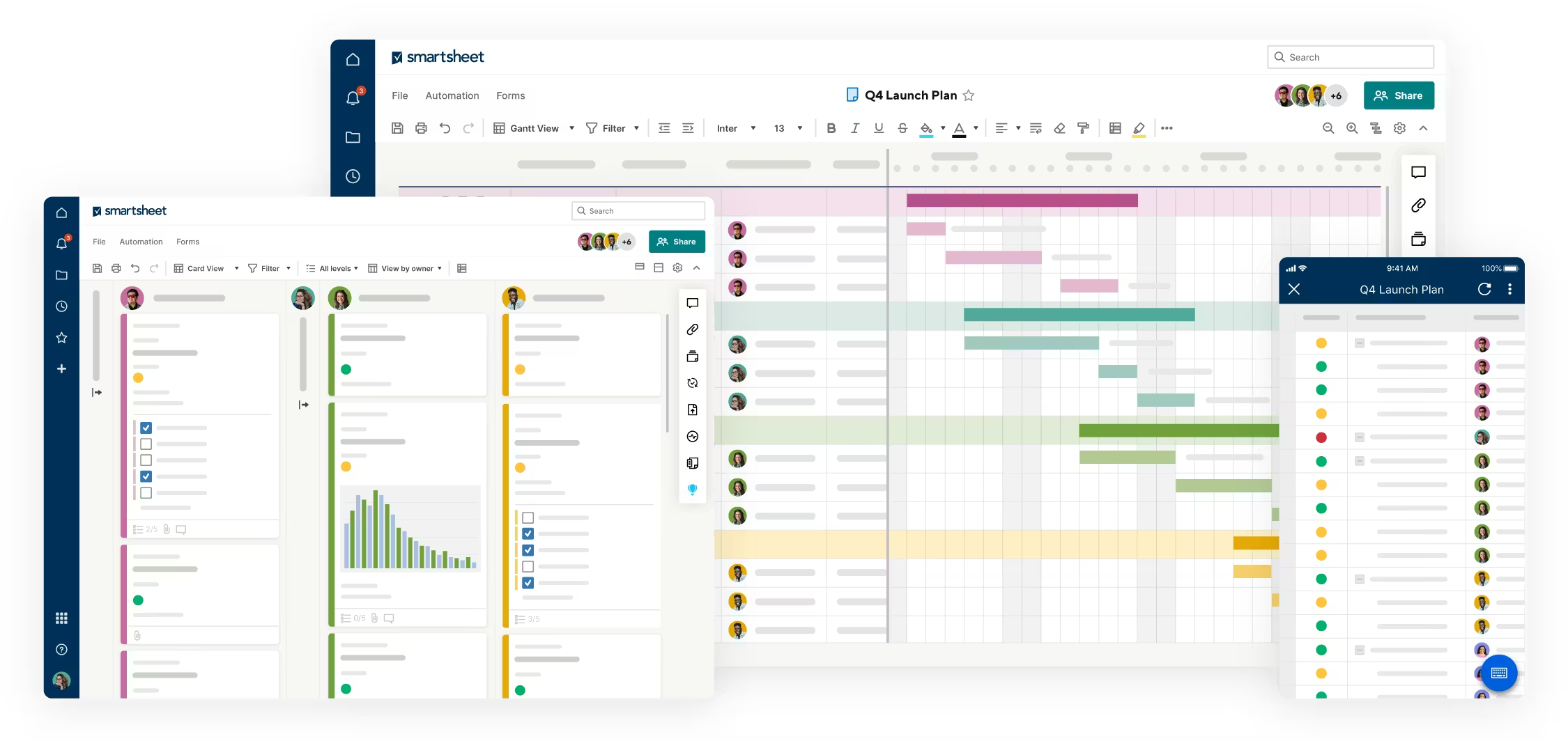 Smartsheet view showing Gantt chart and tasks