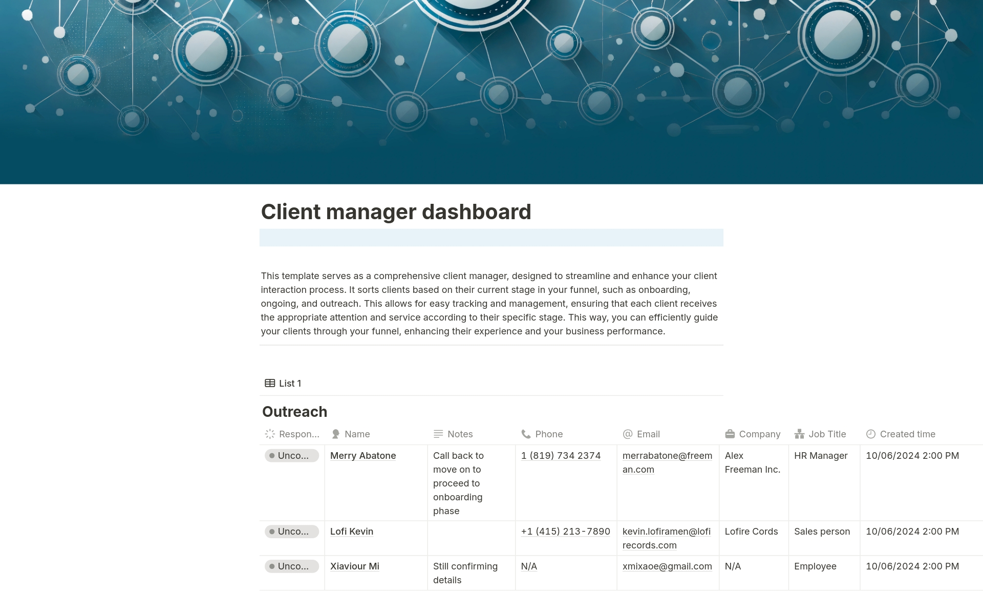 Notion client management dashboard