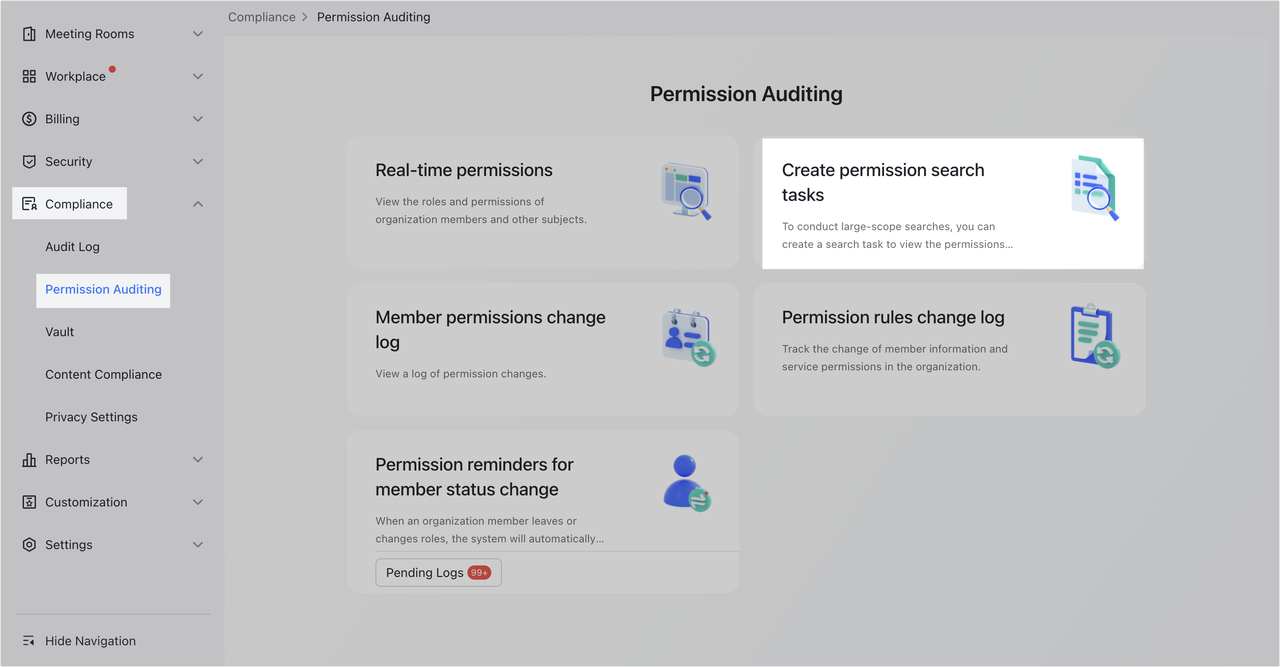 Admin | Create permission search tasks