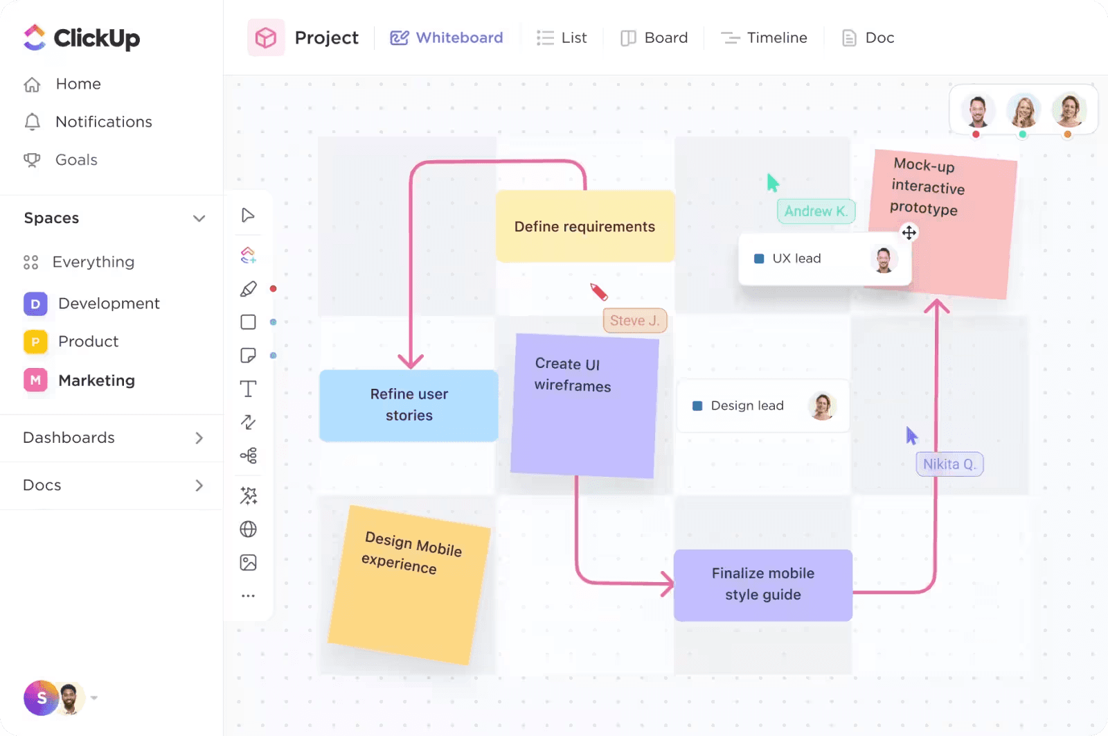 project whiteboard in Clickup