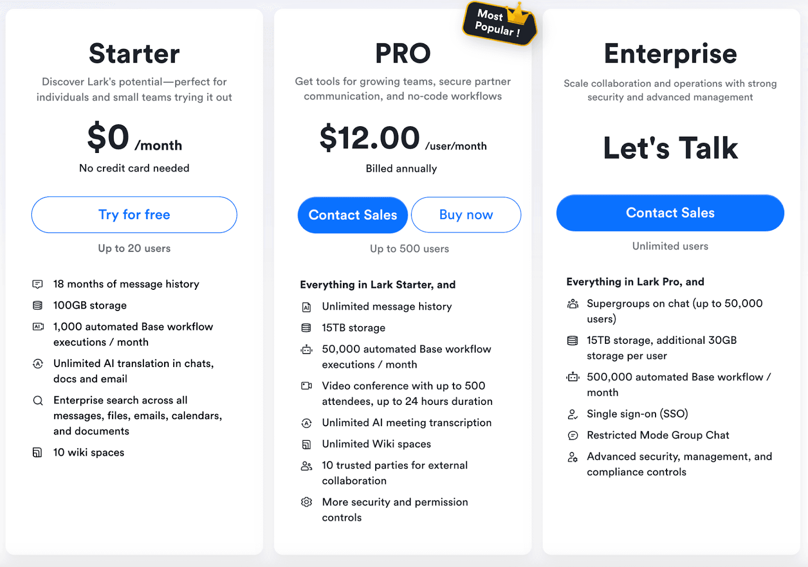 Lark’s pricing