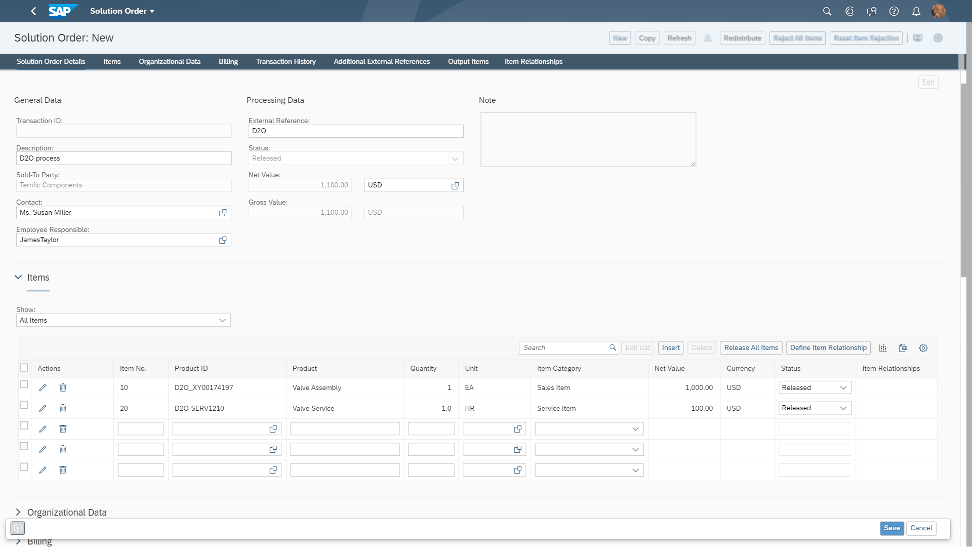 SAP order management system