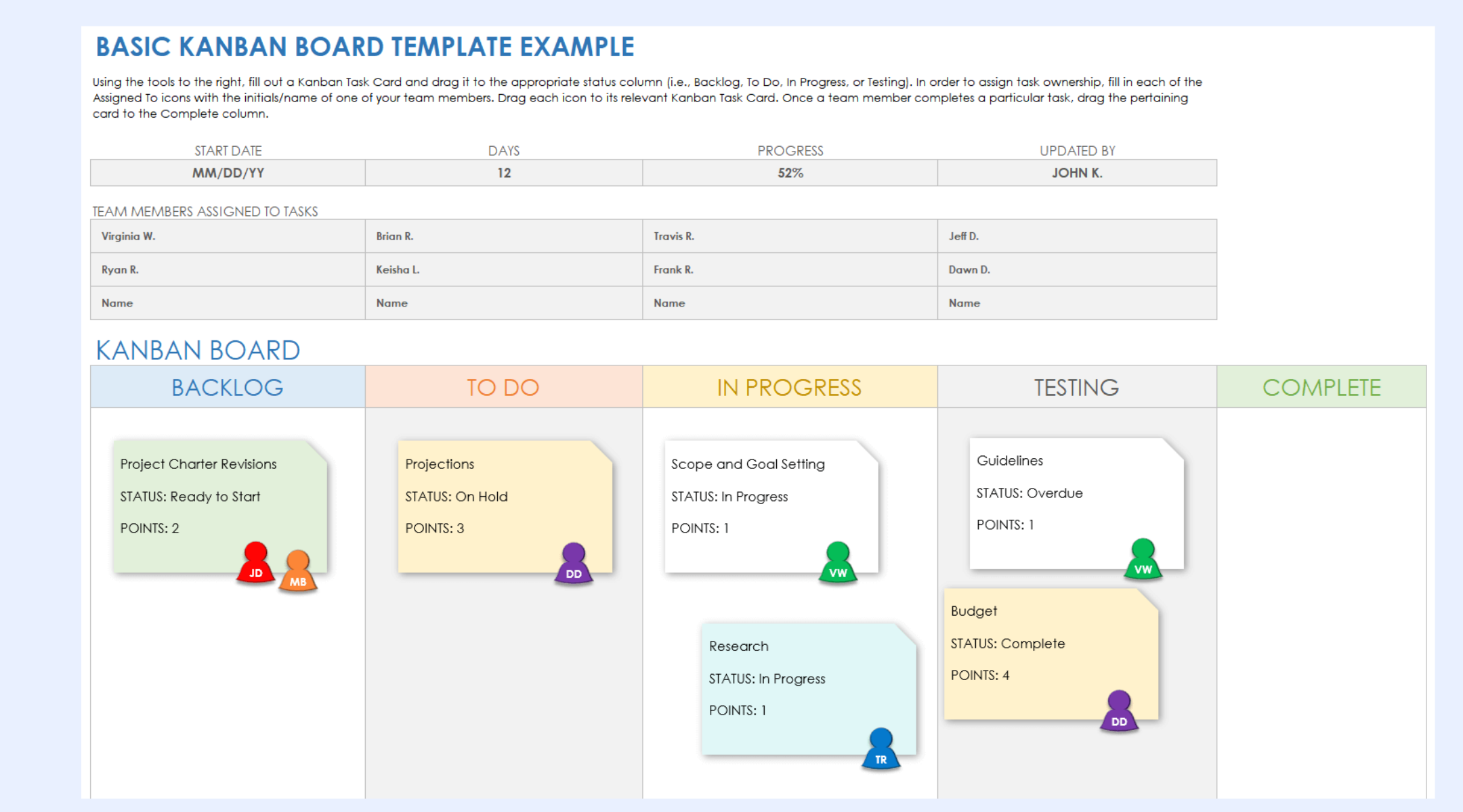 Sticky card-inspired Kanban dashboard
