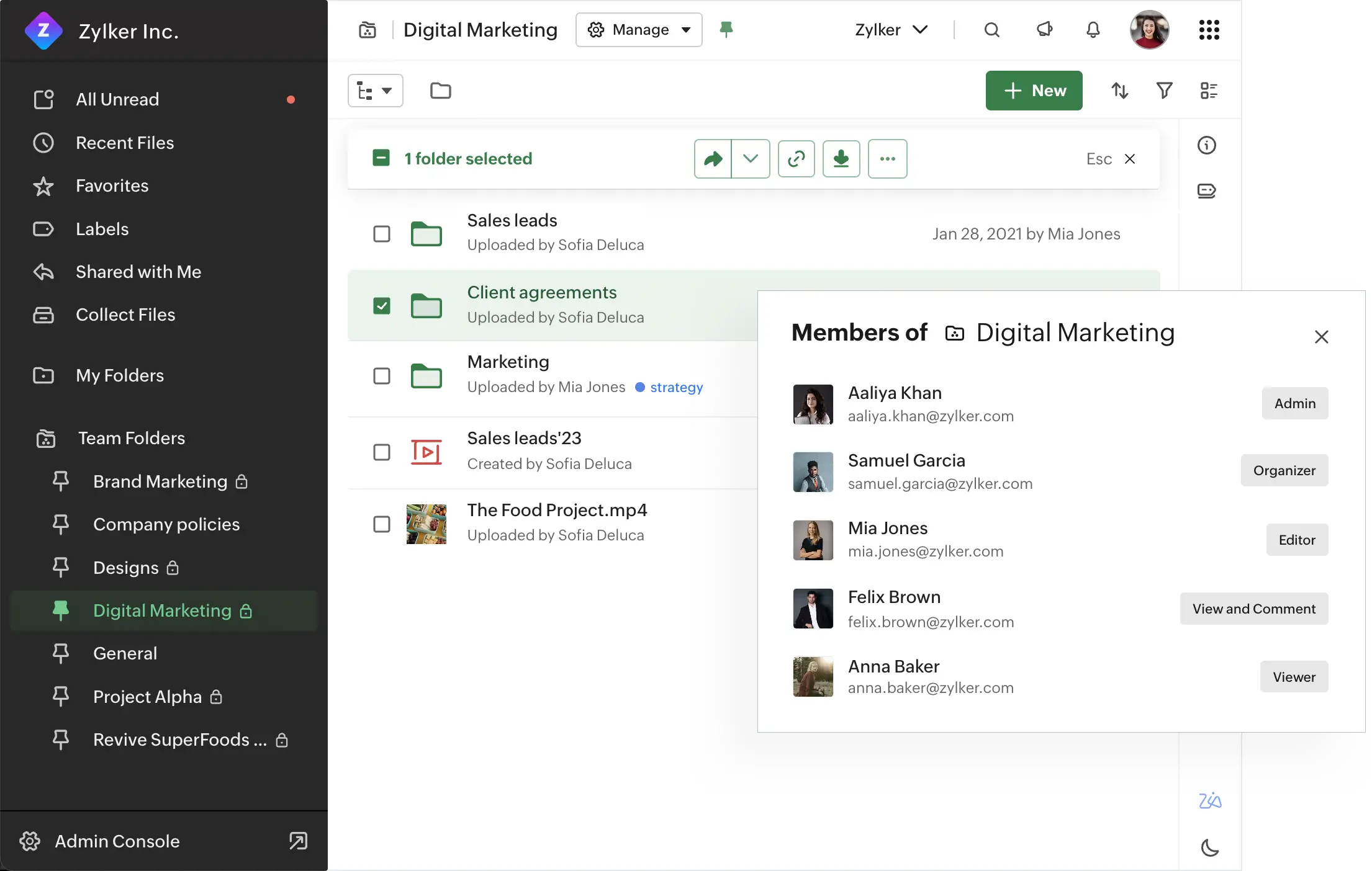 Zoho WorkDrive is a cloud-based platform