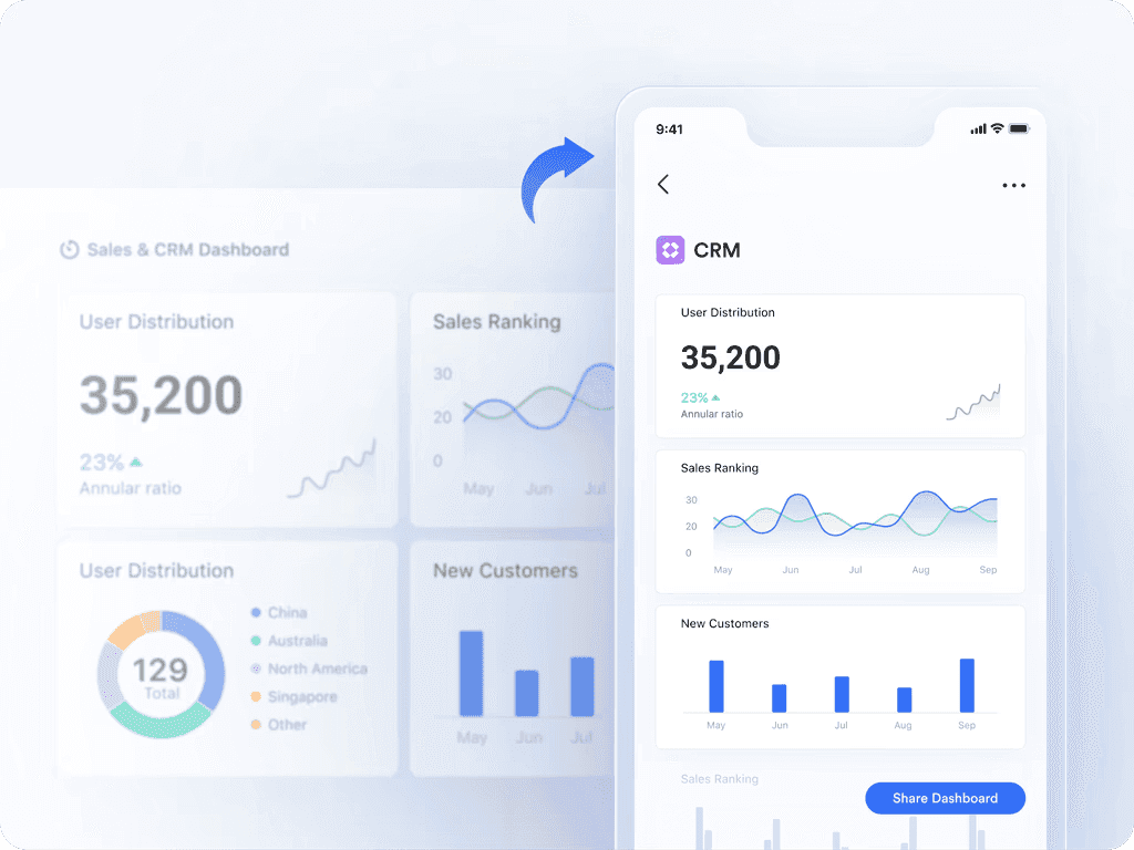 Dashboard and mobile interface of Lark, the best CRM software for small businesses