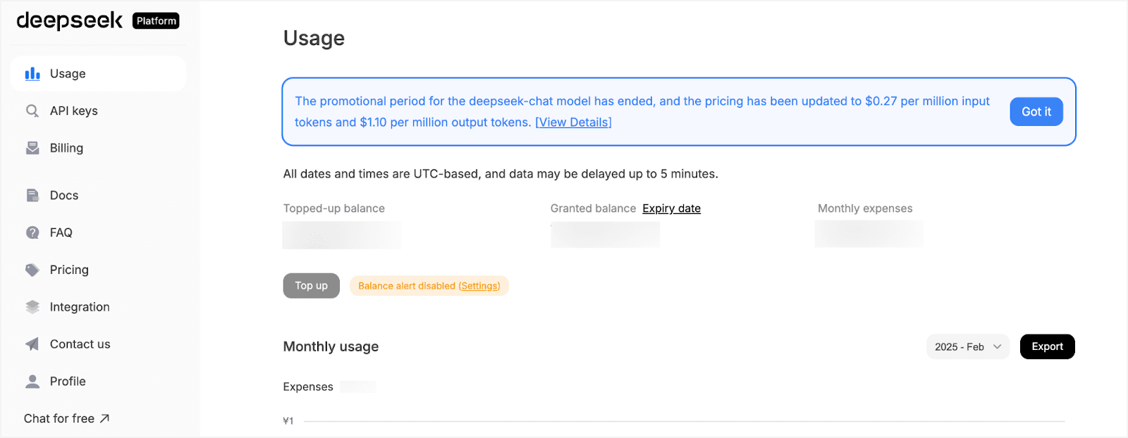 DeepSeek pricing for APIs