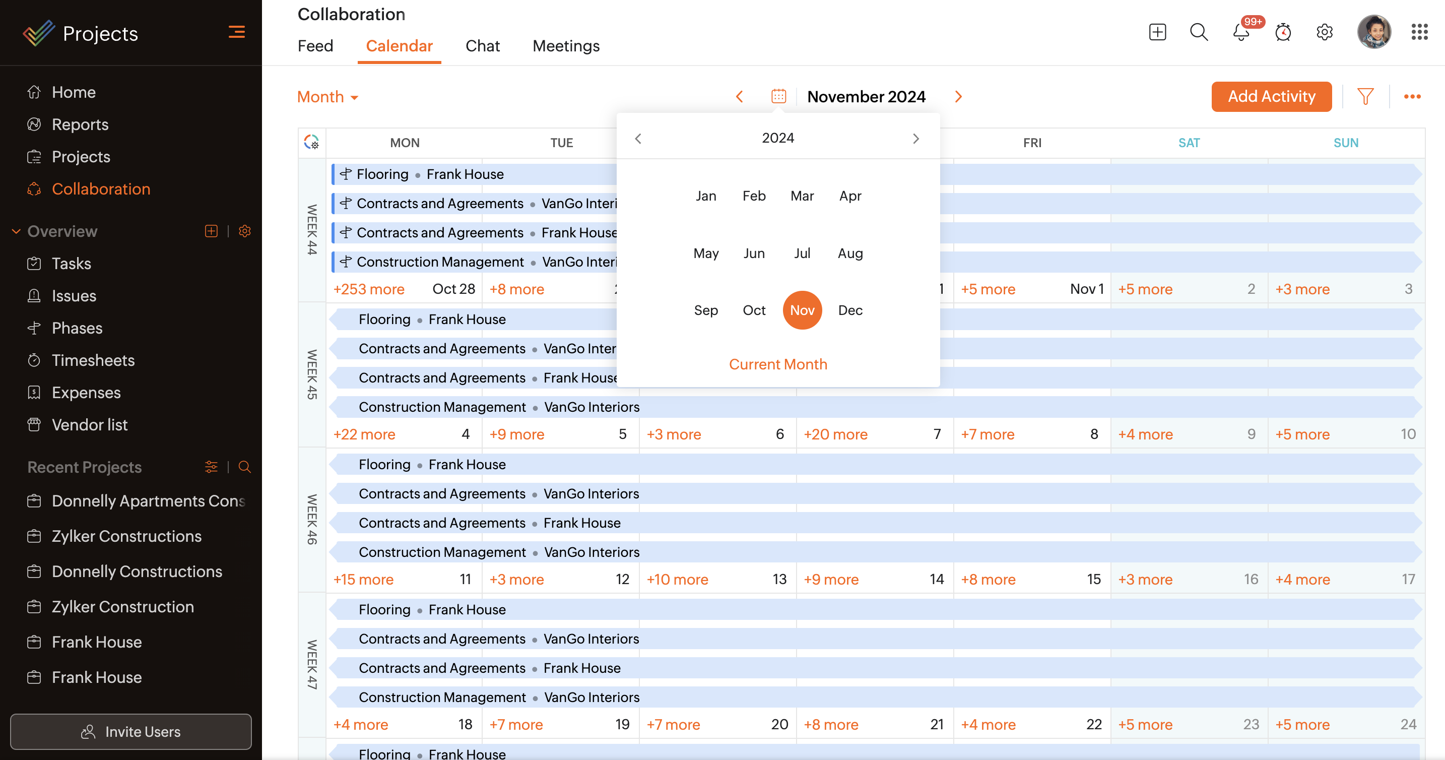 Zoho Projects: SMB project calendar software