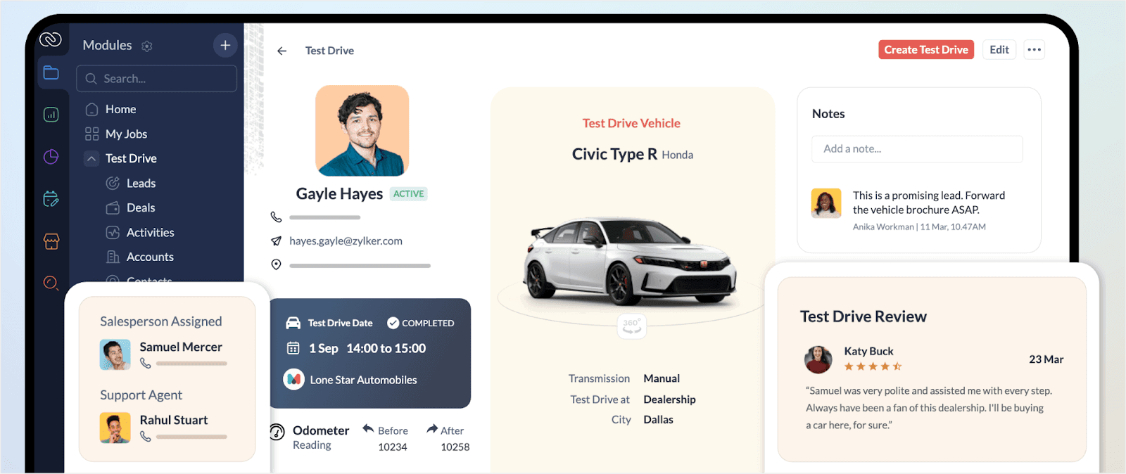 Zoho interface example