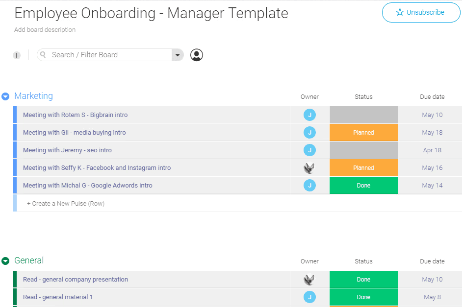 Monday.com onboarding template