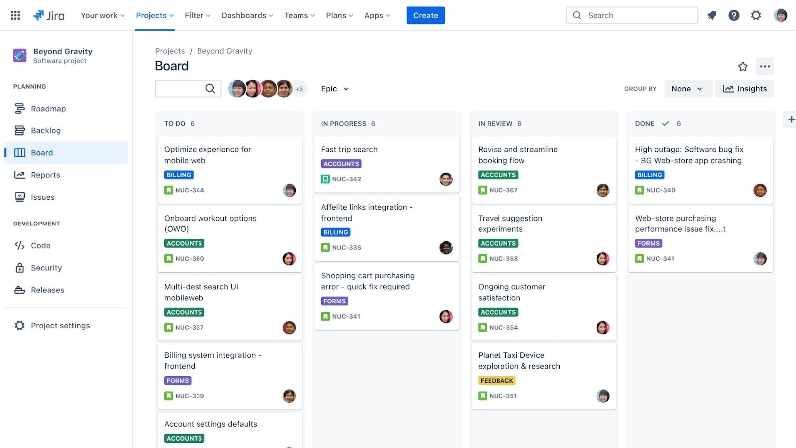 Jira's Agile issue tracking board