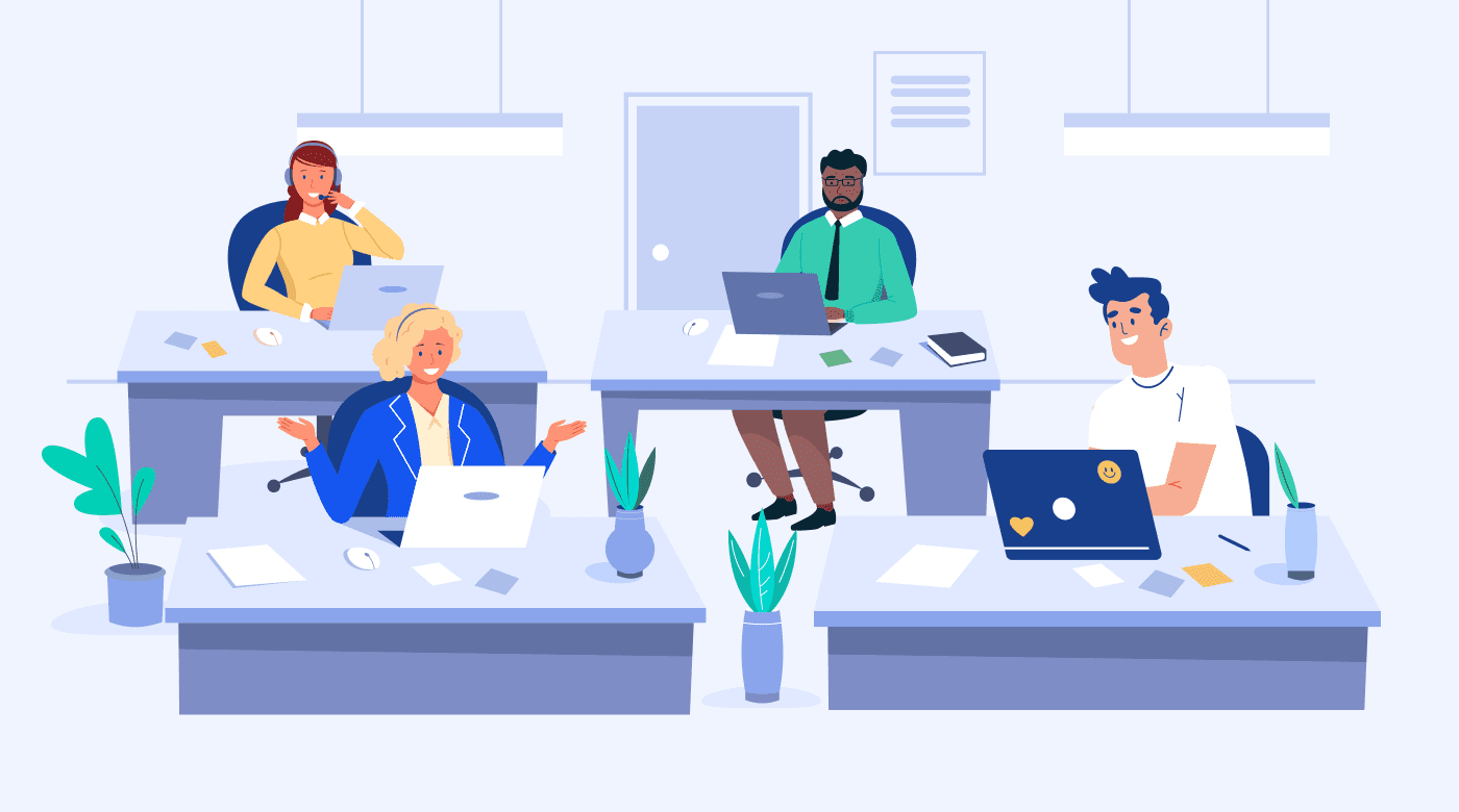 Entire staff working in the office