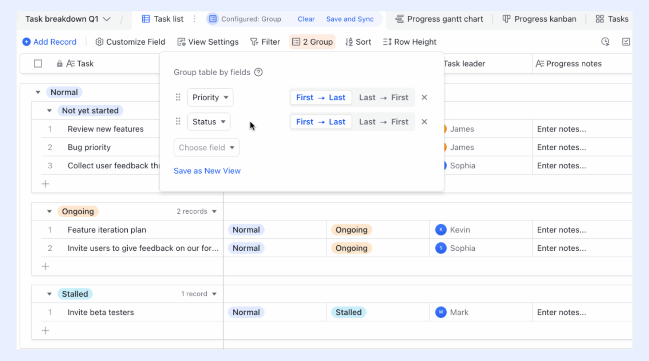 prioritize records in Lark Base using groups