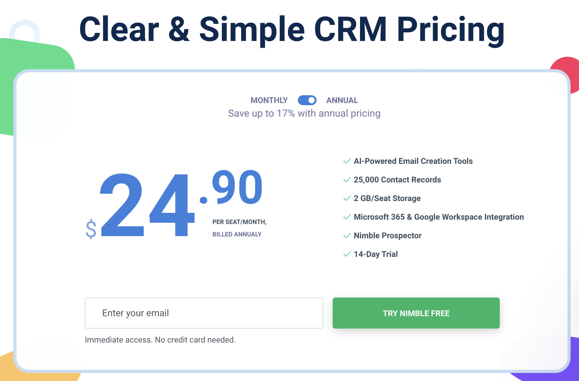 Nimble CRM pricing plan