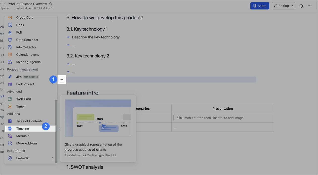 Use the timeline add-on