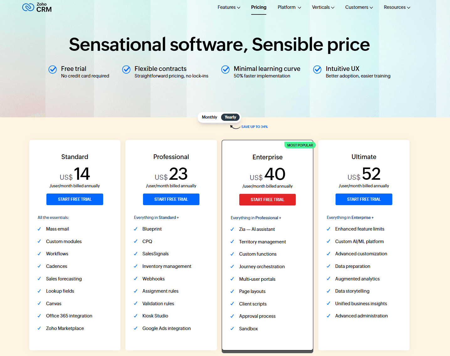 ZOHO pricing